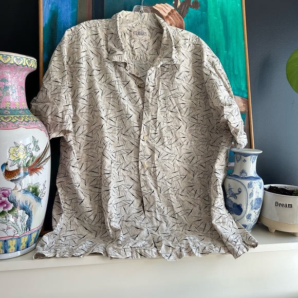 Vintage Classic Men's Casual Button Down Shirt - Cream and Black XXL - Picture 12 of 15